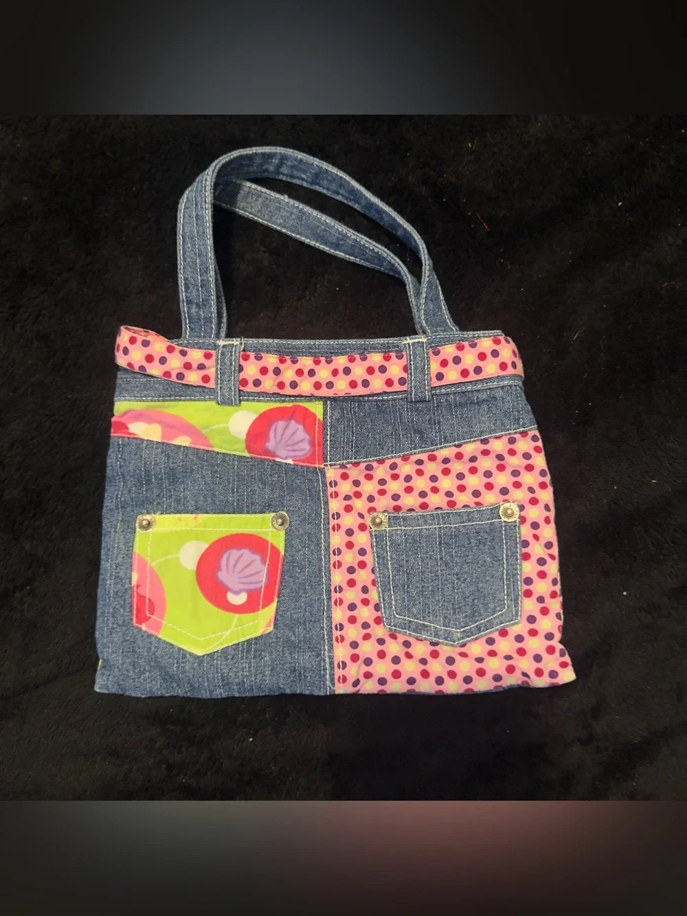 Disney Denim Tote with Pink Polka Trim and Character Patch